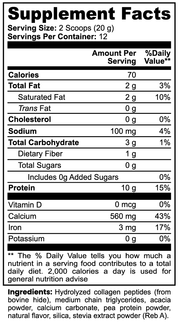 Collagen creamer box. Vanilla flavor. Supplements facts